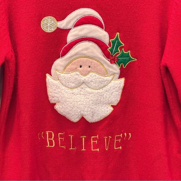 Santa Red Christmas Sweater "Believe" Knit Pullover Sweater - Picture 3 of 4